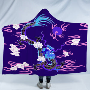 Blue&Pink Asian Dragon and Cloud SWLM3474 Hooded Blanket