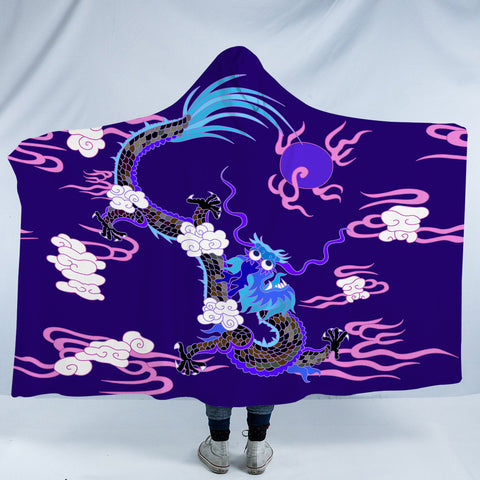 Image of Blue&Pink Asian Dragon and Cloud SWLM3474 Hooded Blanket