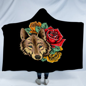 Floral Brown Wolf SWLM3483 Hooded Blanket