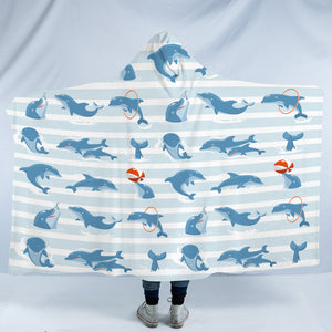 Stripe Playing Dolphin SWLM3485 Hooded Blanket