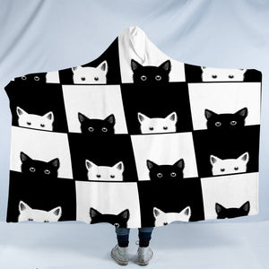 B&W Cats Checkerboard SWLM3488 Hooded Blanket