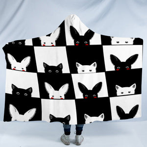 B&W Rabbits & Cats Checkerboard SWLM3489 Hooded Blanket