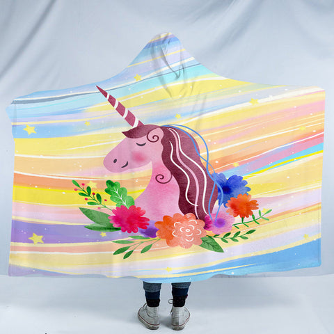 Image of Floral Unicorn SWLM3583 Hooded Blanket