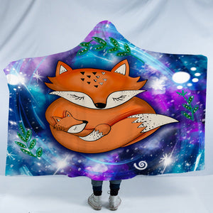 Fox Family in Galaxy SWLM3593 Hooded Blanket