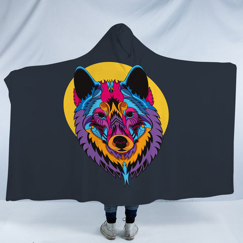 Image of Colorful Wolf Illustration SWLM3594 Hooded Blanket