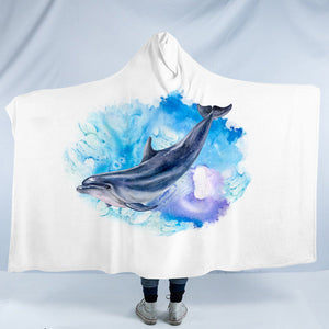 Blue Spray Dolphin SWLM3596 Hooded Blanket