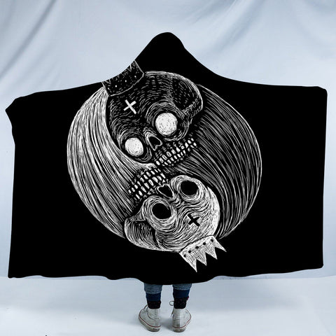 Image of B&W Yin Yang Skull Sketch SWLM3649 Hooded Blanket