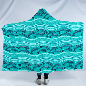 Jumping Dolphins Mint Stripes SWLM3650 Hooded Blanket