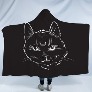 B&W Moon Cat SWLM3651 Hooded Blanket