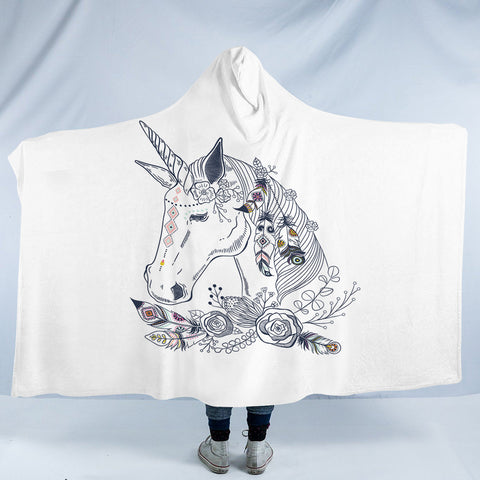 Image of Floral Unicorn Sketch SWLM3652 Hooded Blanket