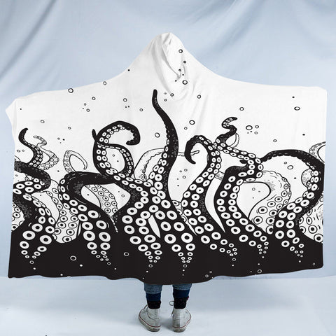 Image of B&W Octopus's Tentacles SWLM3654 Hooded Blanket