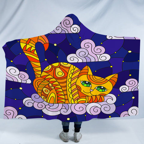 Image of Lying Yellow Aztec Cat SWLM3658 Hooded Blanket