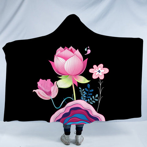 Image of Lotus Flowers Illustration SWLM3661 Hooded Blanket