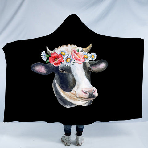 Image of Floral Dairy Cattle SWLM3663 Hooded Blanket
