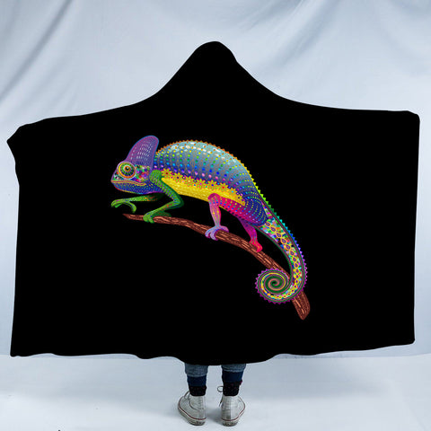 Image of Colorful Aztec Chameleon SWLM3665 Hooded Blanket