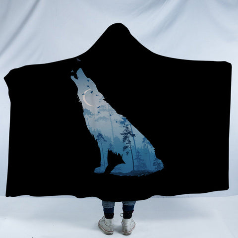 Image of Night Forest Wolf SWLM3673 Hooded Blanket