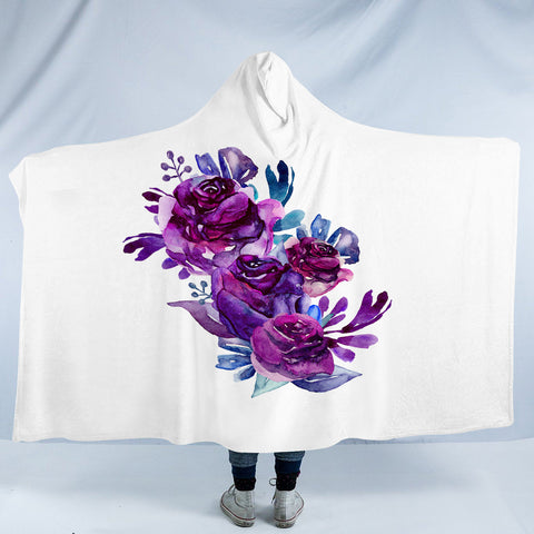 Image of Gradient Blue&Purple Roses SWLM3691 Hooded Blanket