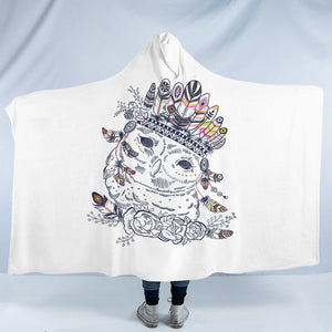 Feather & Floral Owl Sketch SWLM3695 Hooded Blanket