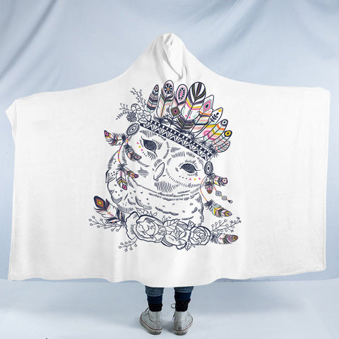 Image of Feather & Floral Owl Sketch SWLM3695 Hooded Blanket