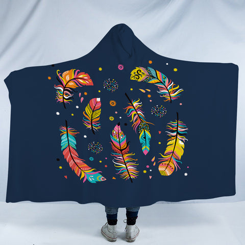 Image of Colorful Feather & Dot SWLM3697 Hooded Blanket