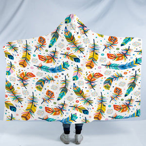 Colorful Feather & Dot Monogram White SWLM3698 Hooded Blanket