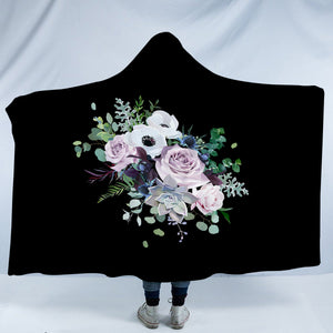 Purple Flowers On Black SWLM3700 Hooded Blanket