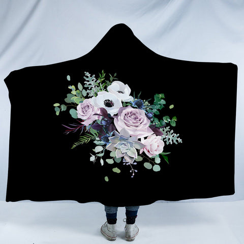 Image of Purple Flowers On Black SWLM3700 Hooded Blanket