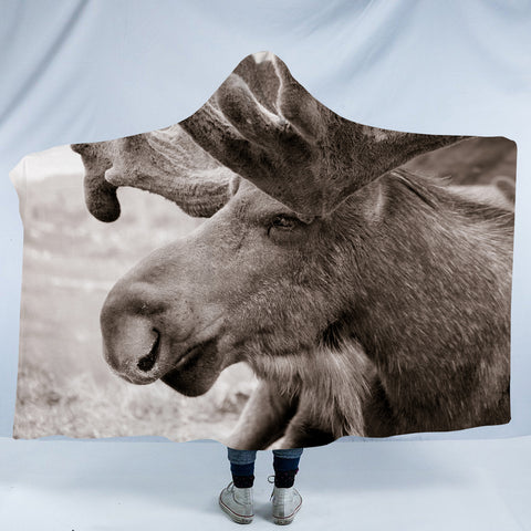 Image of Old Reindeer Head SWLM3743 Hooded Blanket