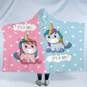 Cute Girl & Boy Cartoon Unicorn SWLM3744 Hooded Blanket