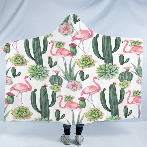 Image of Cactus FLower and Flamingos SWLM3745 Hooded Blanket