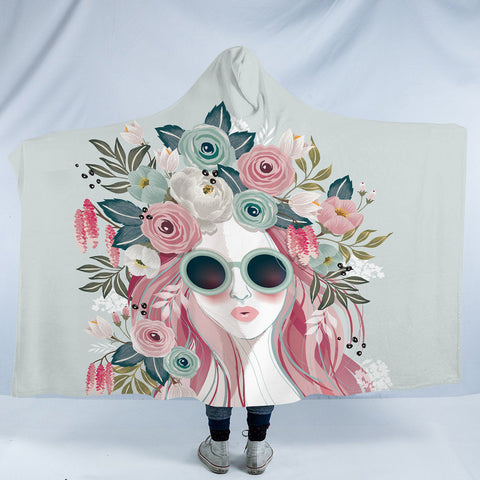 Image of Pretty Floral Girl Illustration SWLM3748 Hooded Blanket