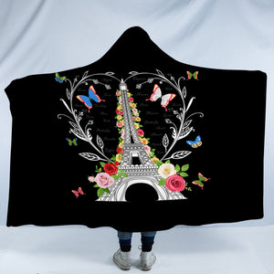 Paris Butterfly and Floral Eiffel SWLM3749 Hooded Blanket