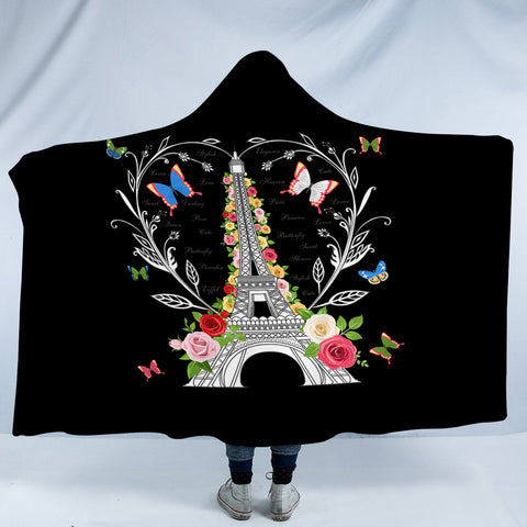 Image of Paris Butterfly and Floral Eiffel SWLM3749 Hooded Blanket