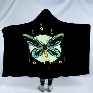 Neon Green and Blue Gradient Butterfly Illustration SWLM3751 Hooded Blanket