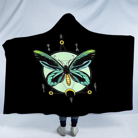 Image of Neon Green and Blue Gradient Butterfly Illustration SWLM3751 Hooded Blanket