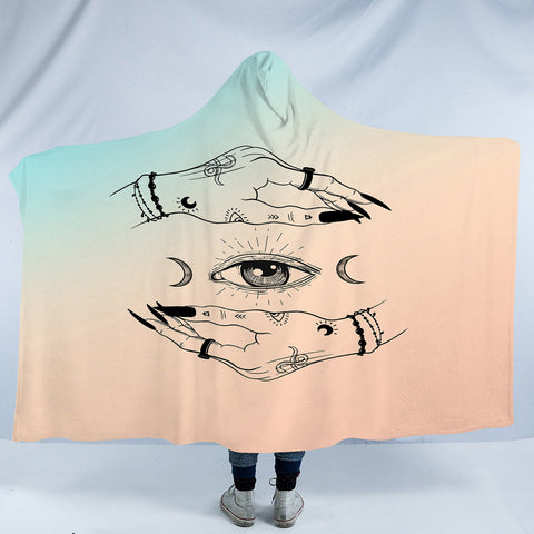 Image of Eyes - Moon Hand Sign SWLM3756 Hooded Blanket