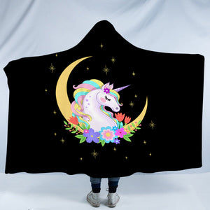 Cute Half Moon Cartoon Unicorn SWLM3762 Hooded Blanket