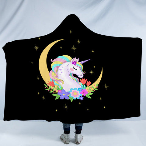 Image of Cute Half Moon Cartoon Unicorn SWLM3762 Hooded Blanket