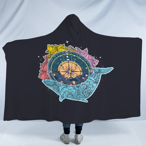 Image of Vintage Floral Pattern on Whale & Compass SWLM3763 Hooded Blanket