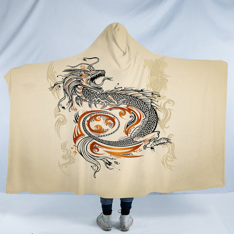Image of Gold Asian Dragon Beige SWLM3798 Hooded Blanket