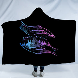 Gradient Blue & Purple Night Forest in Hands SWLM3805 Hooded Blanket