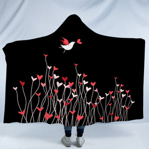 Heart Flower in Black SWLM3806 Hooded Blanket