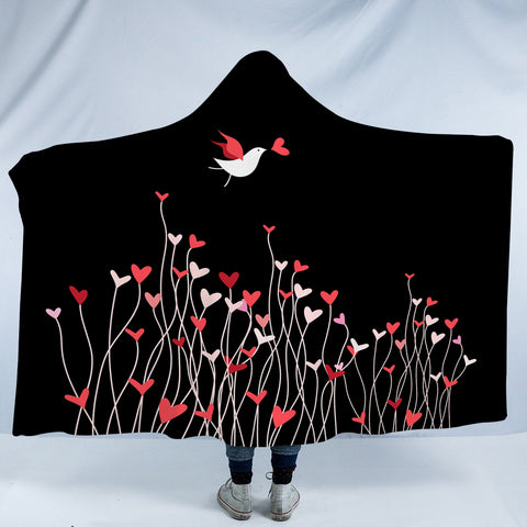 Image of Heart Flower in Black SWLM3806 Hooded Blanket