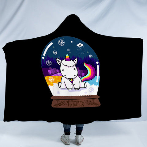 Image of Cute Unicorn in Snow Globe SWLM3809 Hooded Blanket