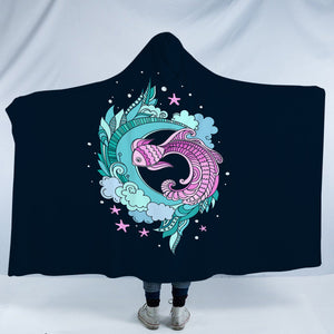 Purple Fish and Water Japanese Art SWLM3810 Hooded Blanket