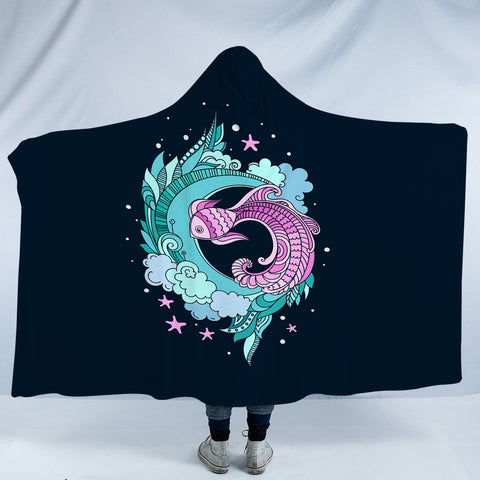 Image of Purple Fish and Water Japanese Art SWLM3810 Hooded Blanket