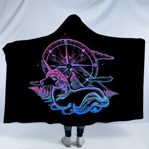 Gradient Unicorn & Compass Sketch SWLM3814 Hooded Blanket