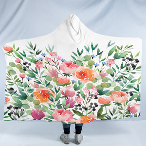 Orange & Pink Roses Watercolor SWLM3818 Hooded Blanket