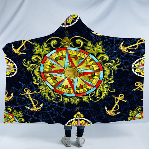 Image of Vintage Ocean Compass SWLM3820 Hooded Blanket