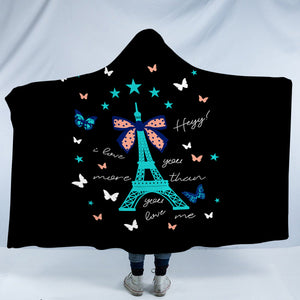 I love You More - Cute Butterfly & Eiffel SWLM3824 Hooded Blanket